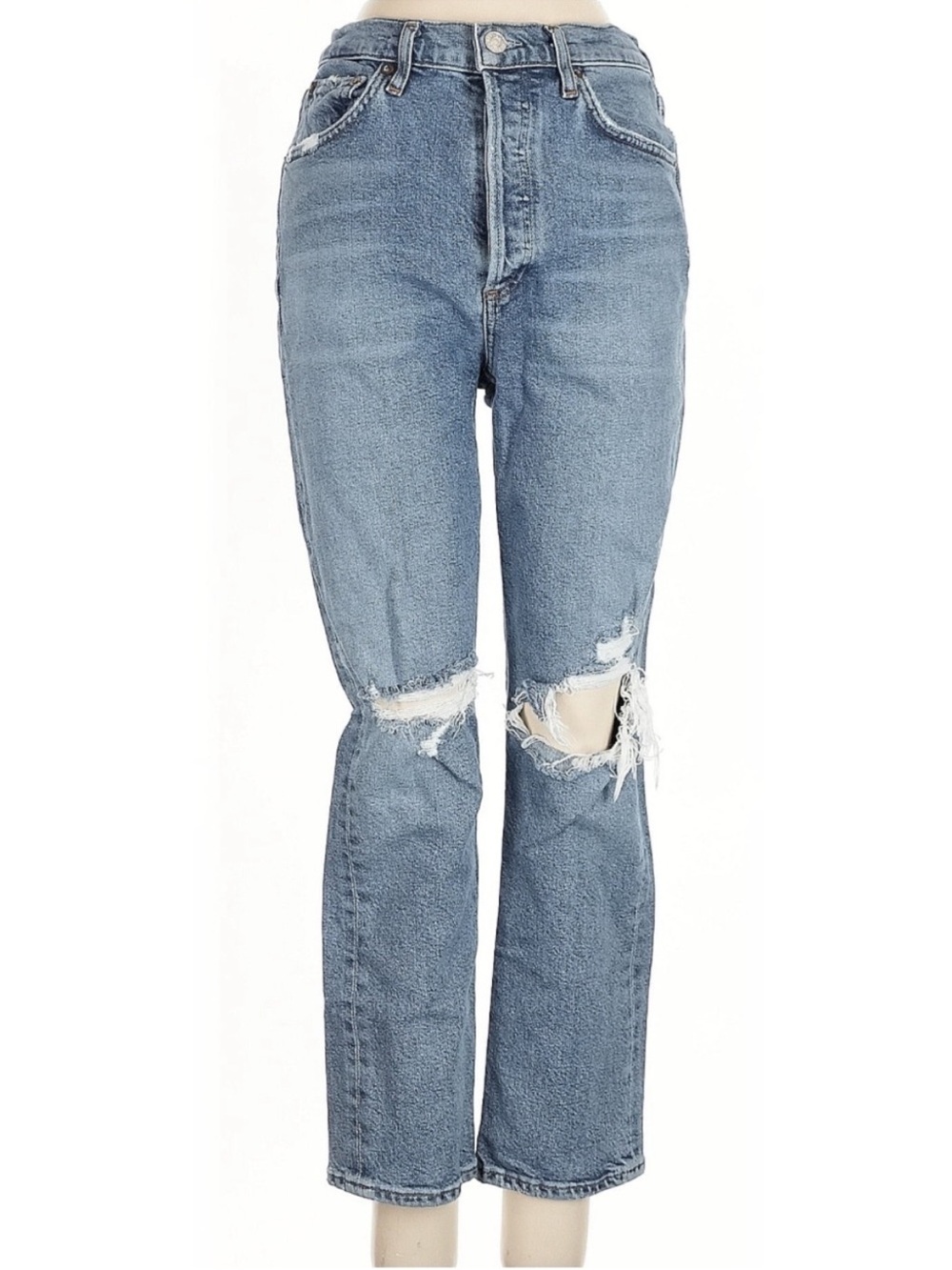 AGOLDE Riley High Rise Straight Crop Jeans 25 Distressed Light Wash Denim - Picture 2 of 7